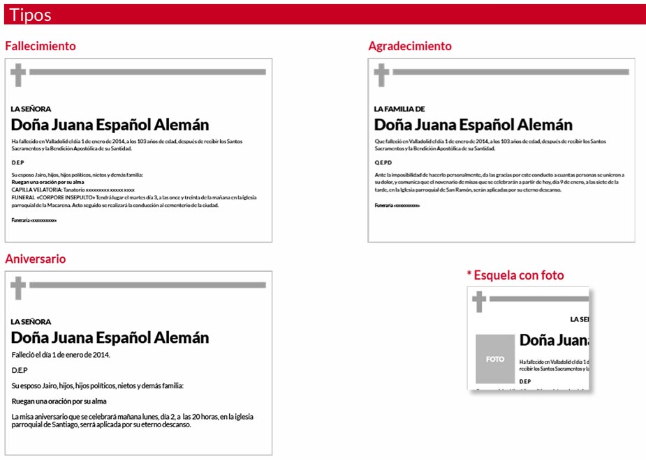 Ejemplos de tipos de esquela publicados en Ideal de Granada