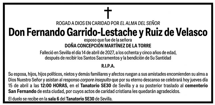 Esquela de fallecimiento de ejemplo para Diario de Sevilla